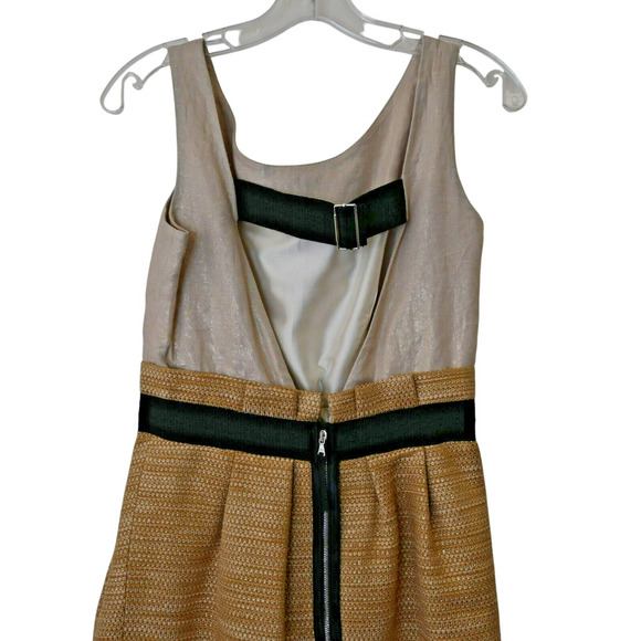 Dolce & Gabbana Sheath Dress Size 42 US 6 Tan Tweed Hem Sleeveless Back Cutout - Picture 4 of 8